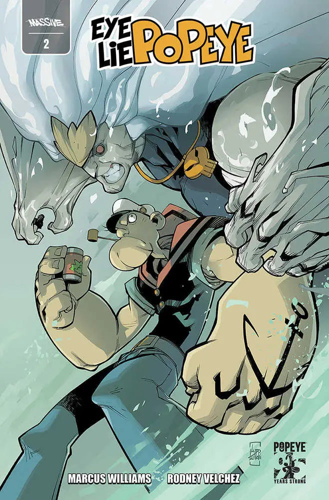 Comic book cover of Eye Lie Popeye #2 featuring a sailor underwater with bubbles
