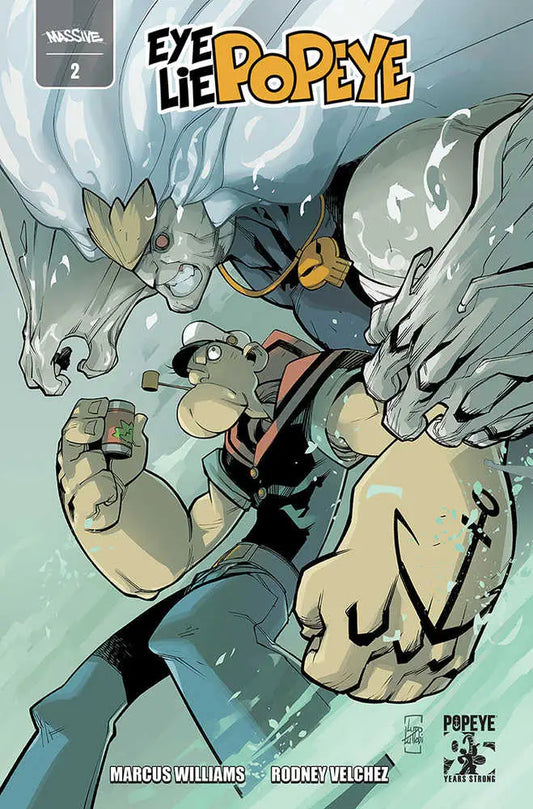Comic book cover of Eye Lie Popeye #2 featuring a sailor underwater with bubbles
