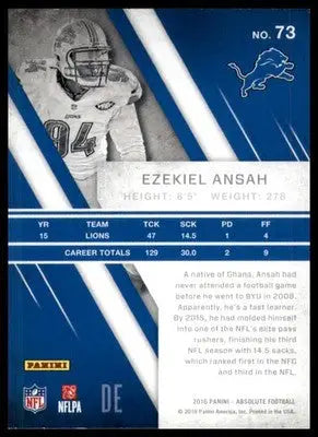 Ezekiel Ansah 2016 Panini Absolute #73 Detroit Lions