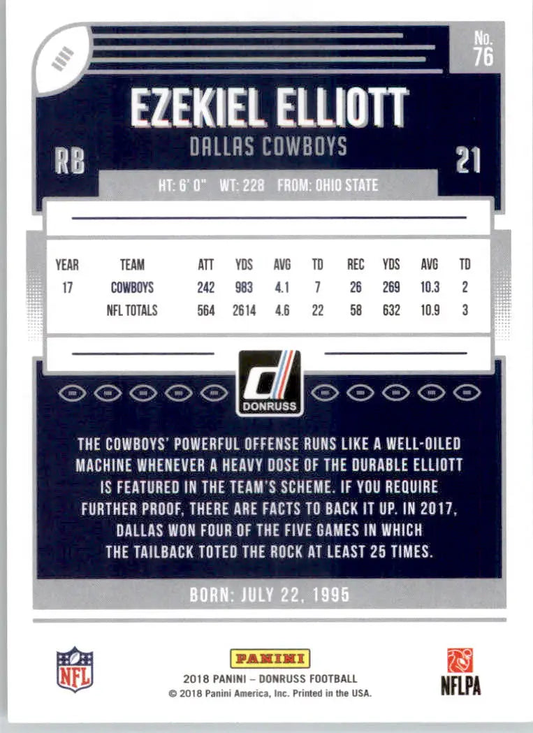 Ezekiel Elliott - 2018 Donruss - #76 - Football - Football Card Single