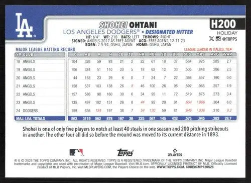 2025 Topps Holiday #H200 Shohei Ohtani NM-MT Dodgers ID:79996 - Baseball Card Single