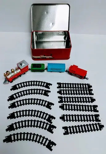 Toy Train In A Tin Box -16Pc Old No 9 Mini Locomotive #3901 Complete Se ID:34676 - Action Figure & Toy