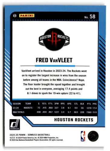 2024-25 Donruss Holo Green Laser #58 Fred VanVleet NM-MT Rockets ID:81274 - Basketball Card Single