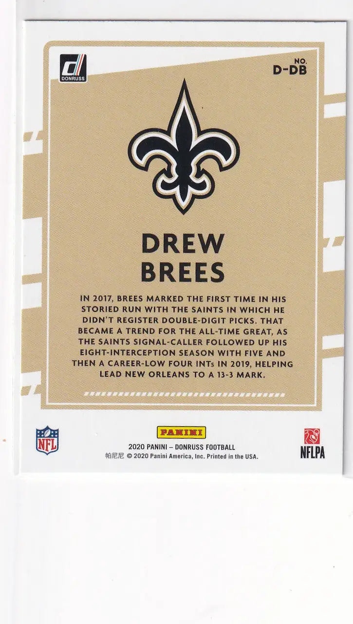 2020 DONRUSS #D-DB DREW BREES DOMINATORS- NEW ORLEANS SAINTS