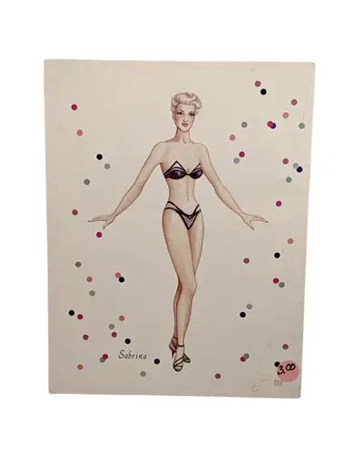 Vintage paper doll from Fabulous Follies Johnson Book in good condition with blonde bob and pink bikini