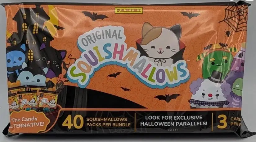 Factory sealed Halloween bundle box with 40 Squishmallows trading card packs for collectors