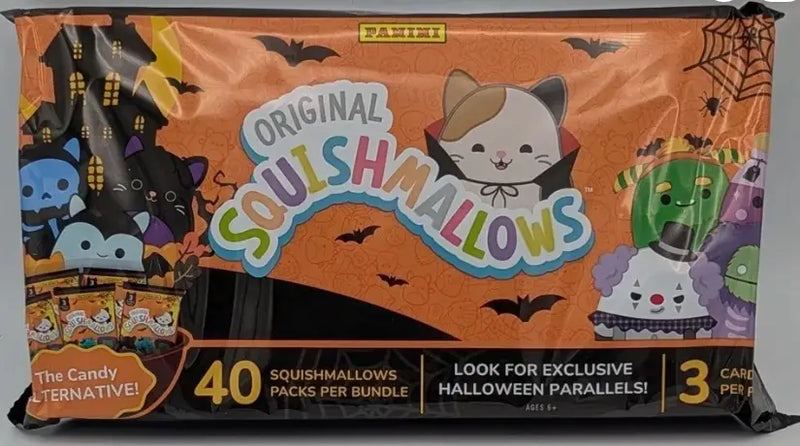 Factory sealed Halloween bundle box with 40 Squishmallows trading card packs for collectors