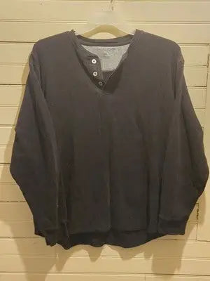 Faded Glory Shirt Mens 2XL Black Long Sleeve Henley Thermal Top Button Placket - Apparel