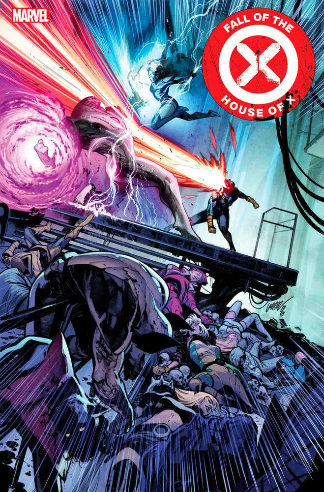 Comic book cover of X-Men in battle, perfect for trading cards enthusiasts
