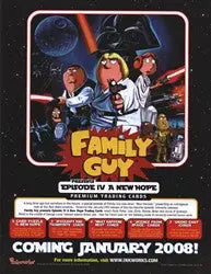 Family Guy Episode IV Trading Card Sell Sheet featuring Star Wars parody characters