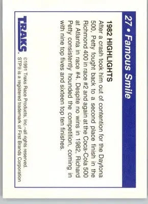 Famous Smile - 1991 Traks Richard Petty - #27 - Racing - Racing Card Single