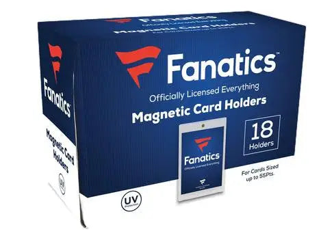 Blue box of 18 Fanatics Magnetic Card Holders for secure magnetic card storage