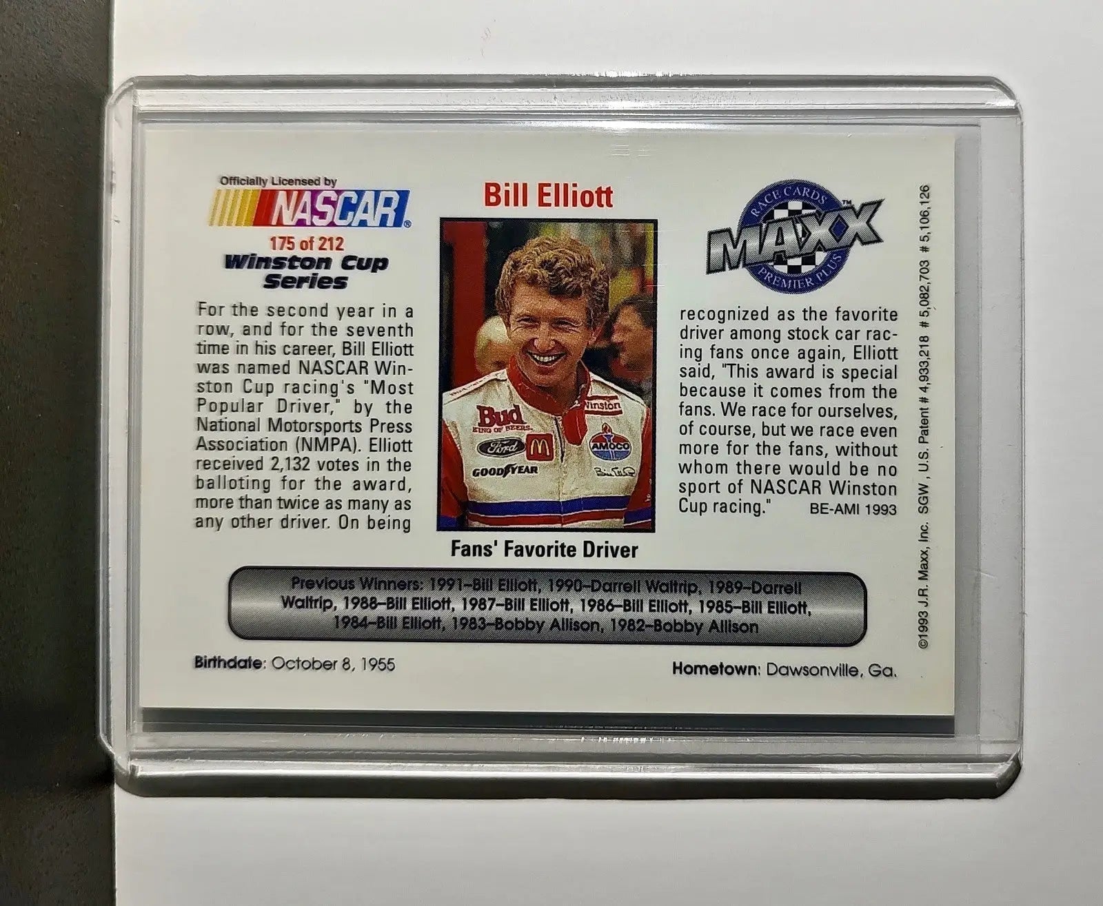 Fans’ Favorite Driver FF 1993 Maxx Premier Plus Racing #175 NASCAR Card
