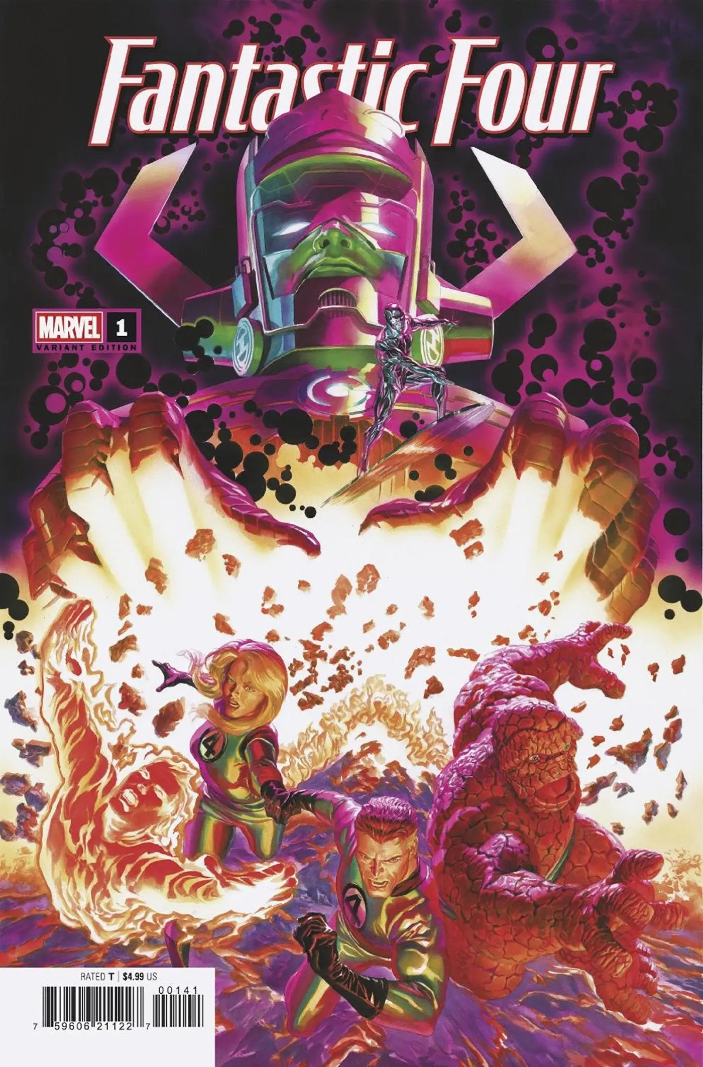 Fantastic Four Alex Ross Variant comic book with colorful illustration of Galactus and Earth’s history