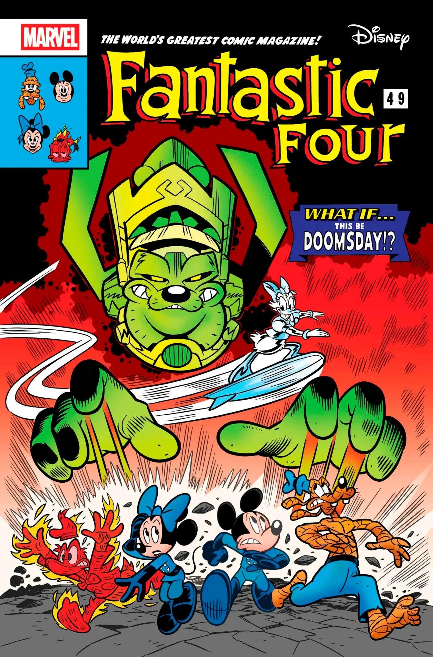 Comic book cover featuring Disney characters as Fantastic Four and foes in an homage variant