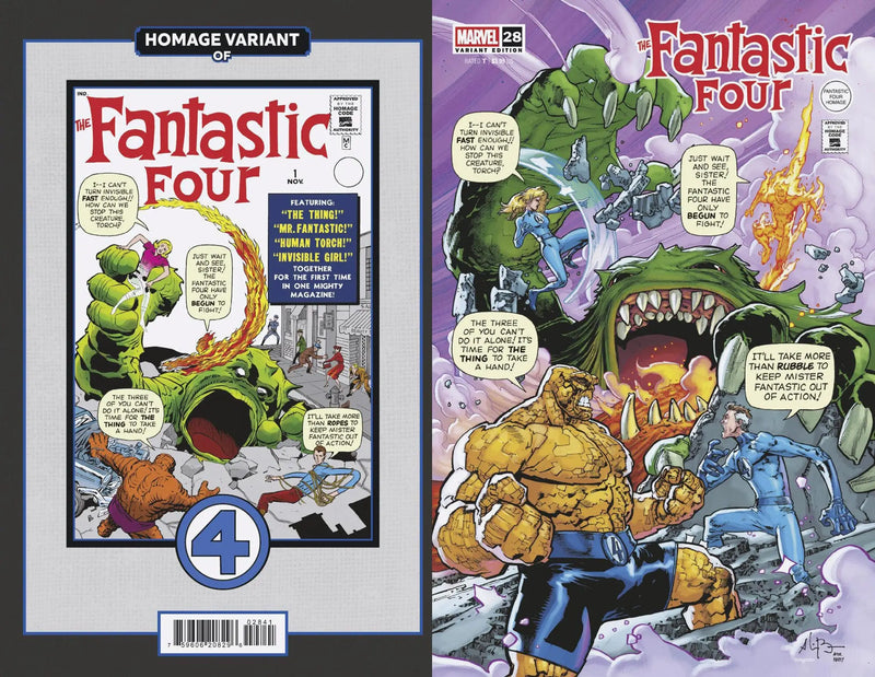 Two Fantastic Four comic book covers showcasing exhilarating superhero action scenes
