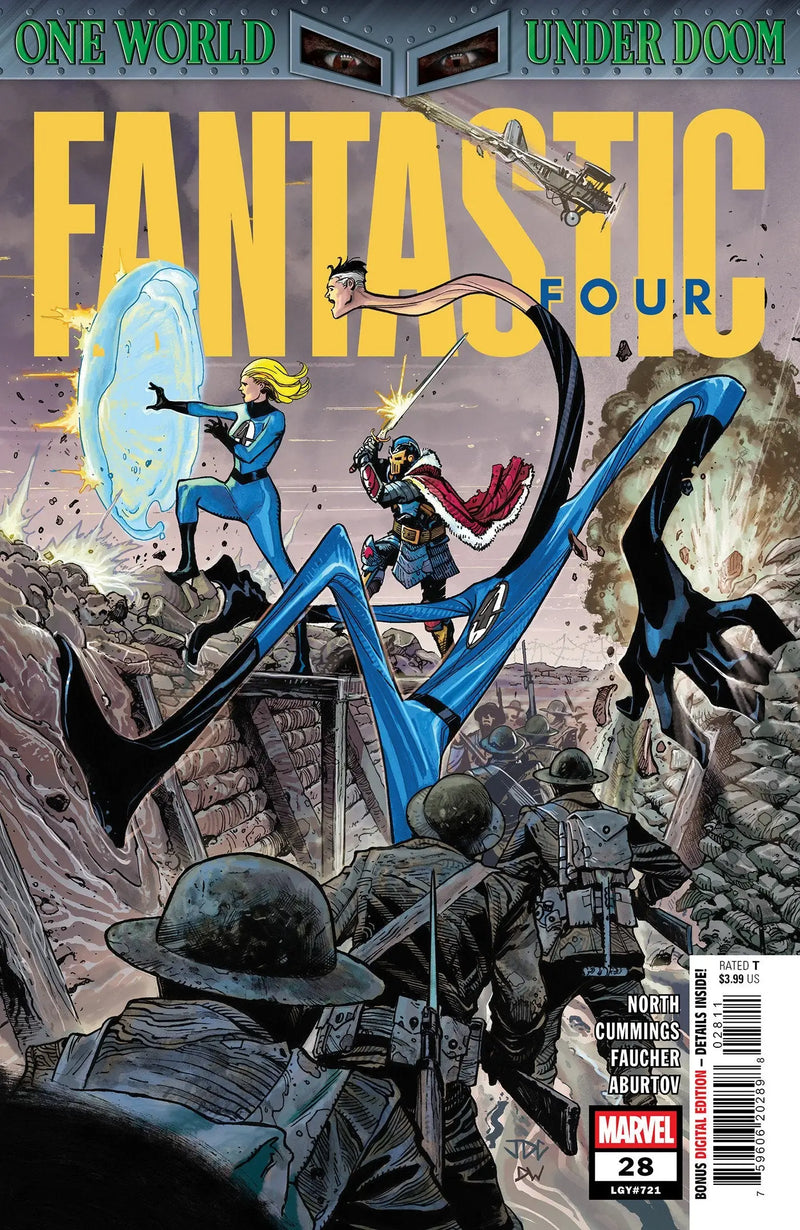 Dynamic action poses of the Fantastic Four on the cover of Fantastic Four #28 trading cards