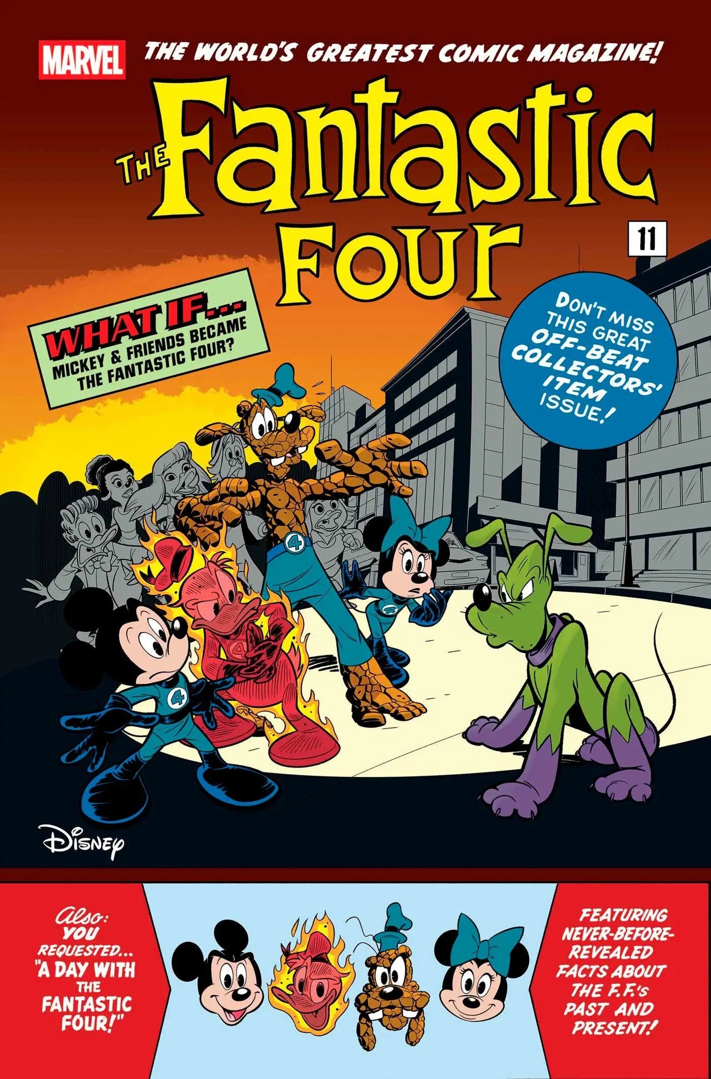 Comic book cover featuring Disney characters as the Fantastic Four homage variant by Emilio Urbano