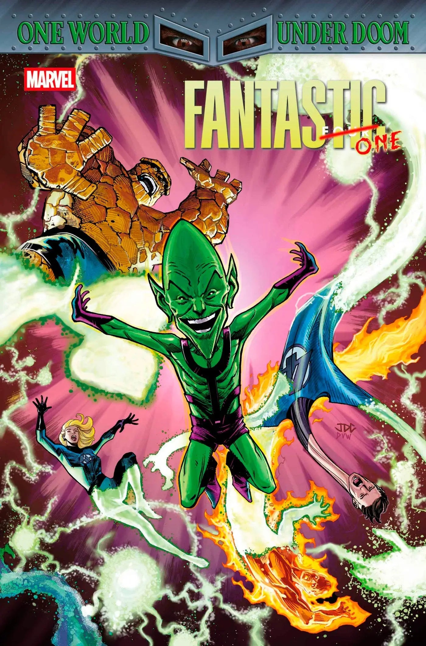 Comic book cover of Fantastic Four with Cassara Impossible Man pop-up variant