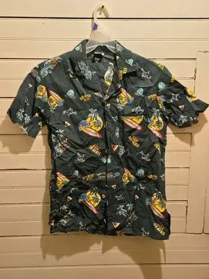 Fashion Seal Shirt Mens S Hawaiian Aloha Short Sleeve Palm Surf Pizza Green - Apparel