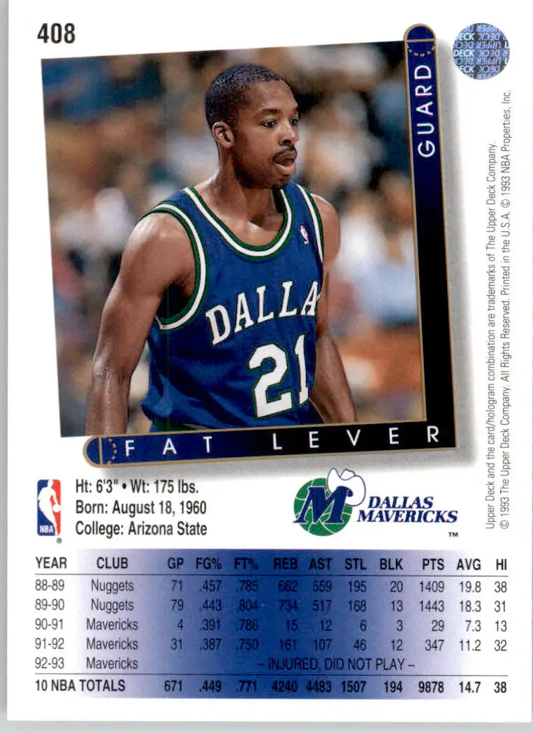 Fat Lever - 1993-94 Upper Deck - #408 - Basketball - Basketball Card Single