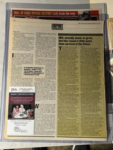 Fay Vincent Auto MLB Sporting News March 25 1991 article in protective case