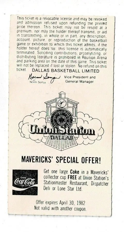 Feb 10 1982 Dallas Mavericks v Washington Bullets Ticket Stub NBA Reunion Arena - Sports Memorabilia