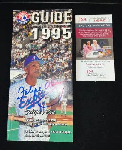 Signed Felipe Alou 1995 Montreal Expos media guide with authentication card