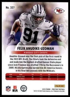 Felix Anudike-Uzomah Rookie 2023 Panini Prestige #337 Kansas City Chiefs