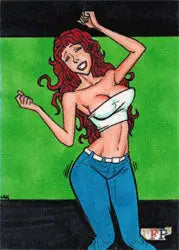 Cartoon sketch card of a dancing woman by Lak Lim in stylish crop top and jeans