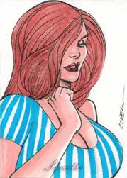 Red-haired woman in blue striped top Sketch Card by Roy Cover for Female Persuasion