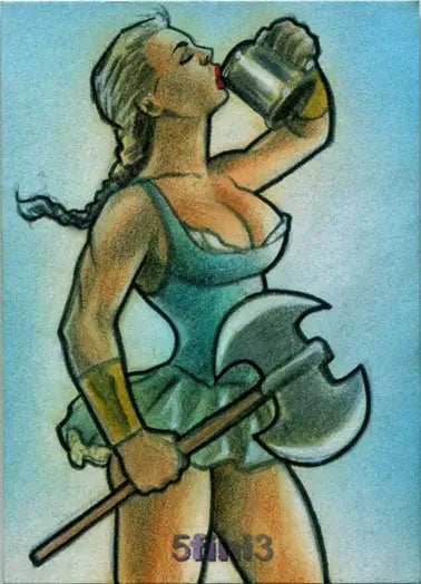 Stylized illustration of a muscular woman from the Female Persuasion trading cards