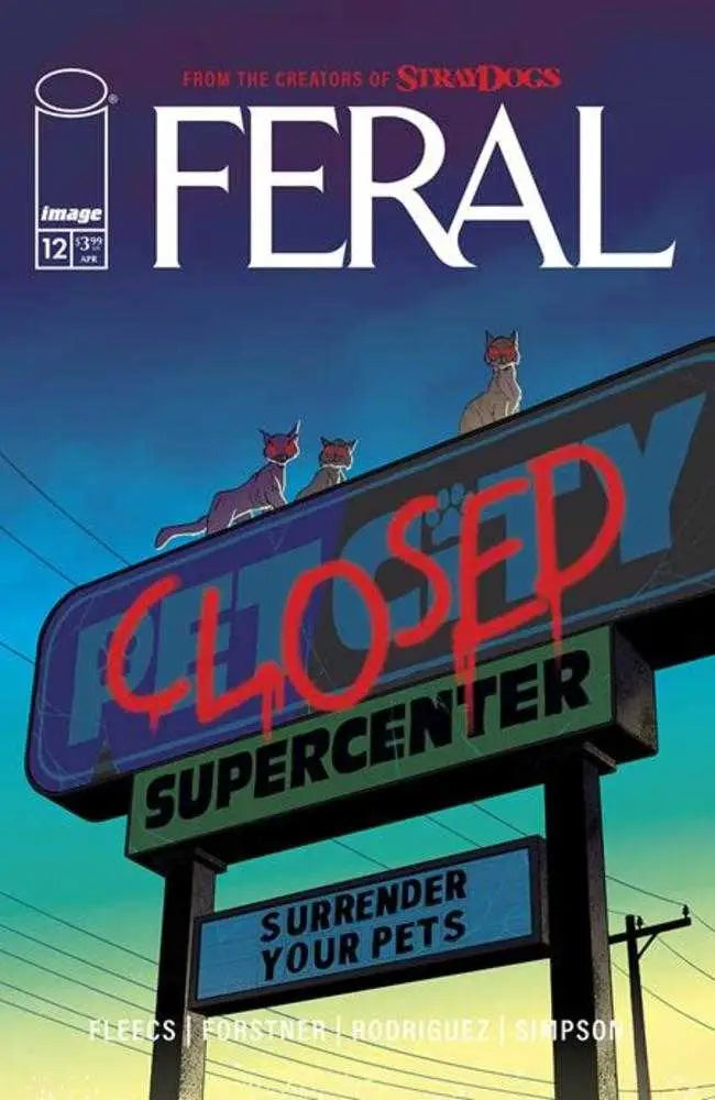 Comic book cover of Feral #12 by Tony Fleecs and Tone Rodriguez showcasing Pet City Sanctuary