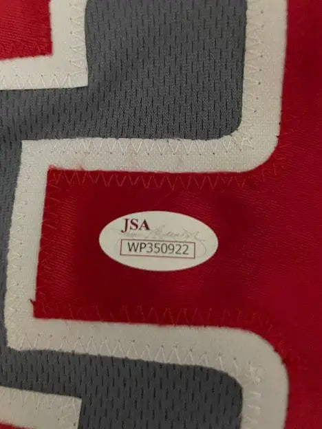 JSA authentication sticker on Fergie Jenkins autographed Chicago Cubs jersey WP350922
