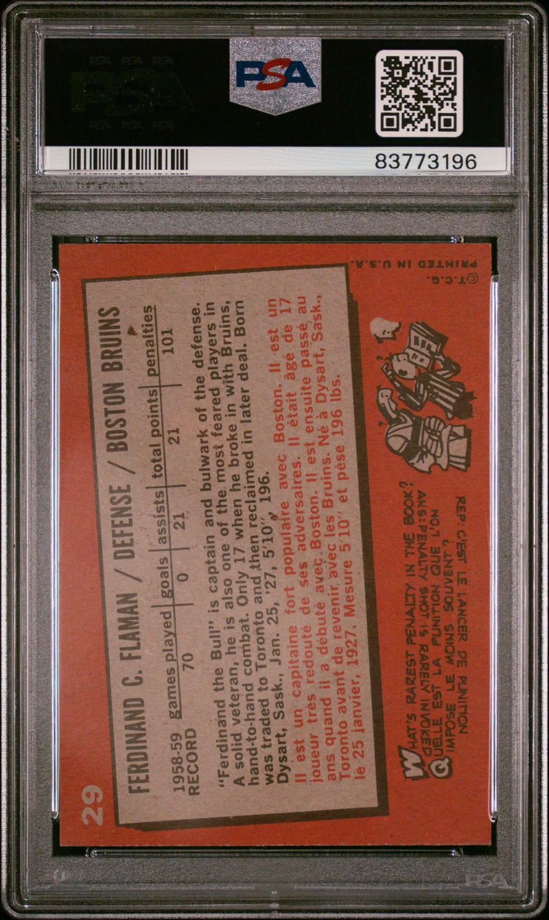 Fern Flaman 1959 Topps #29 PSA 8 Nm-Mint - Hockey Card Single