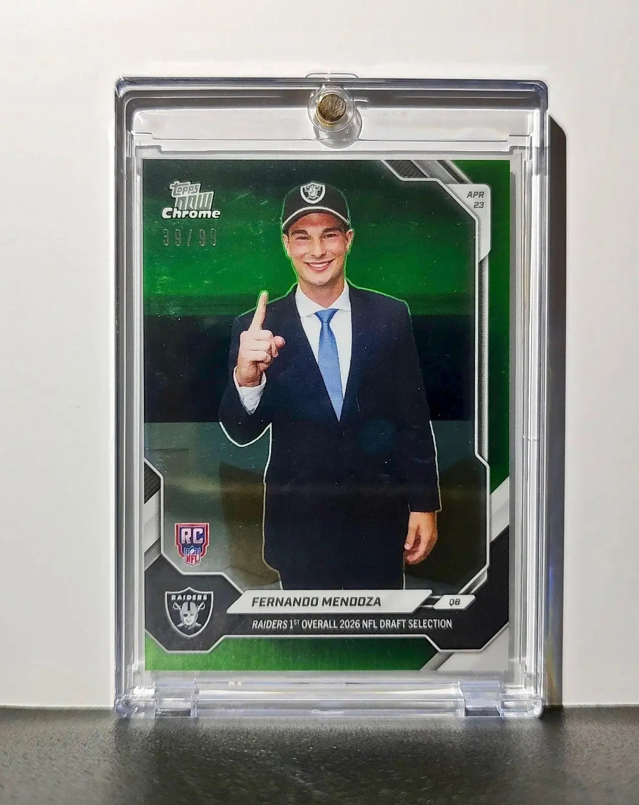 Fernando Mendoza Rookie 2026 Topps Now Draft Night Chrome Green Foil 39/99 Card - Baseball Card Single