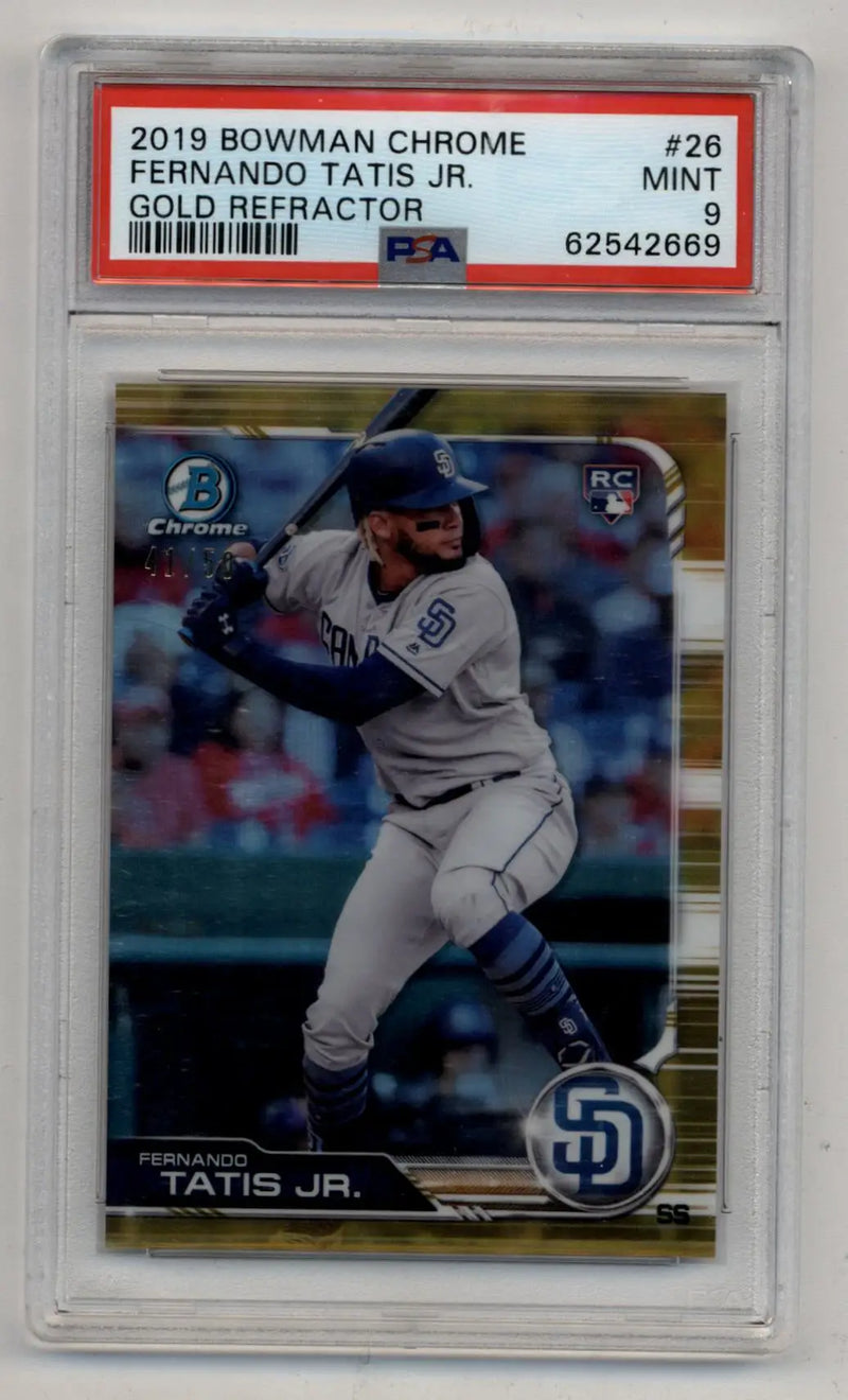 Fernando Tatis Jr 2019 Bowman Chrome Gold Refractor #26 41/50 PSA 9 Mint - Baseball Card Single