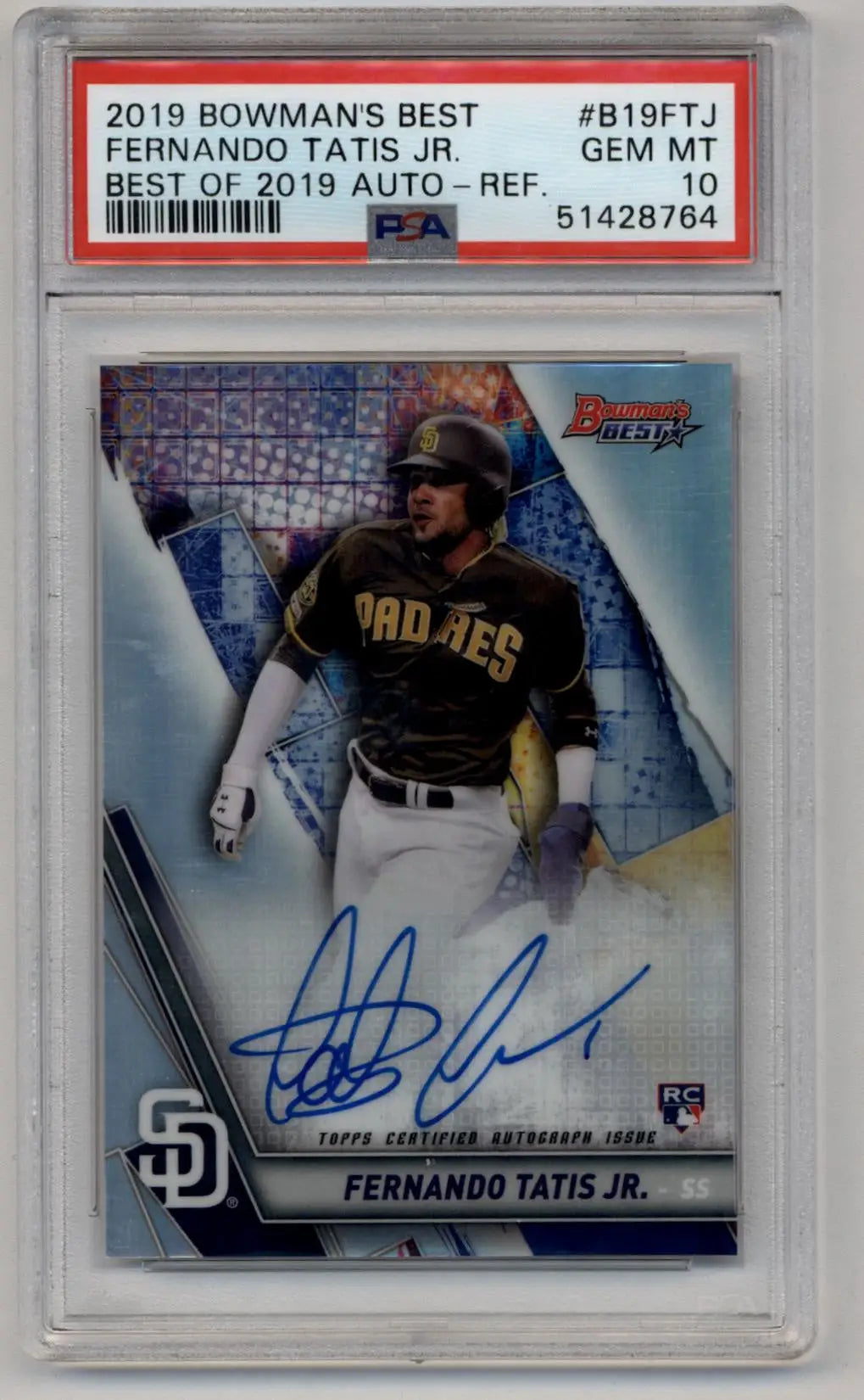 Fernando Tatis Jr 2019 Bowman’s Best Best of 2019 Refractor Auto PSA 10 Gem Mint - Baseball Card Single