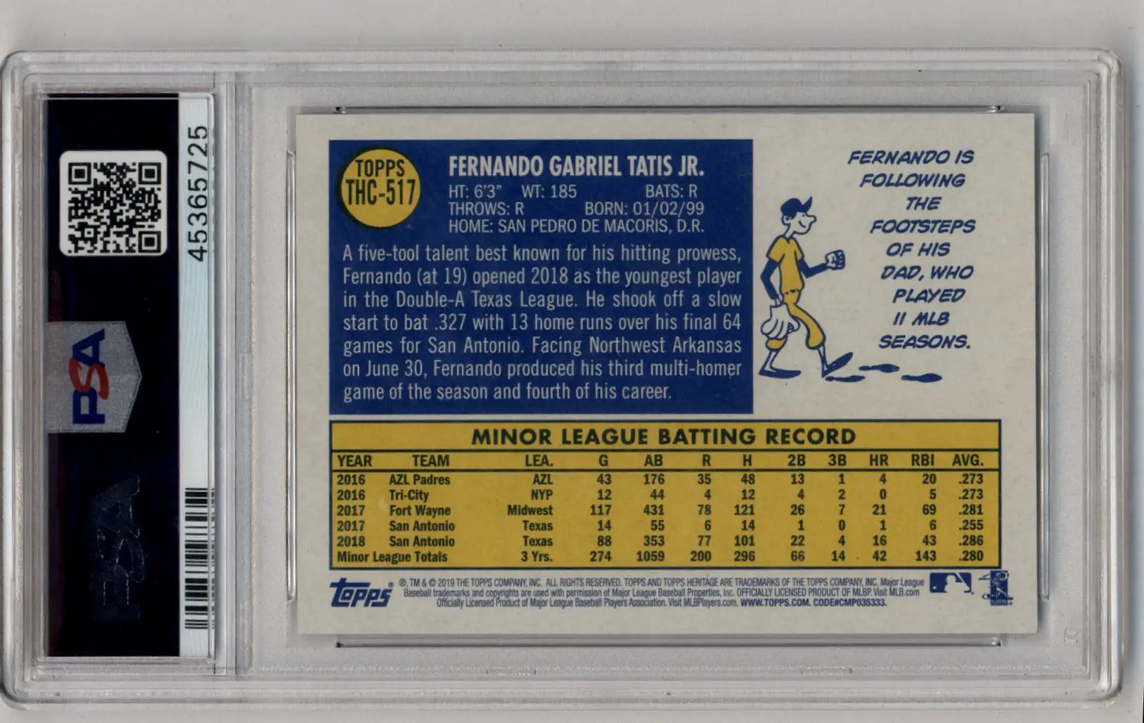 PSA-graded Fernando Tatis Jr Heritage Chrome Purple Refractor baseball card in Gem Mint condition