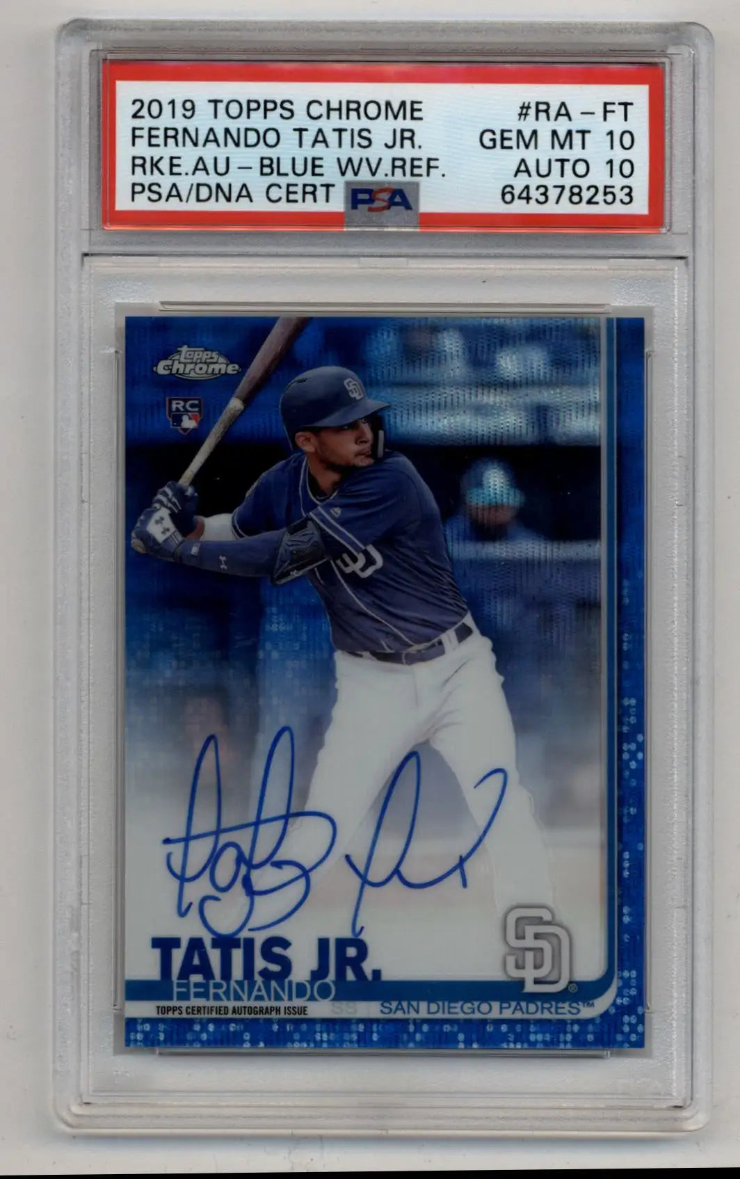 Fernando Tatis Jr 2019 Topps Chrome Blue Wave Refractor Auto 044/150 PSA 10 Gem Mint Auto 10 - Baseball Card Single