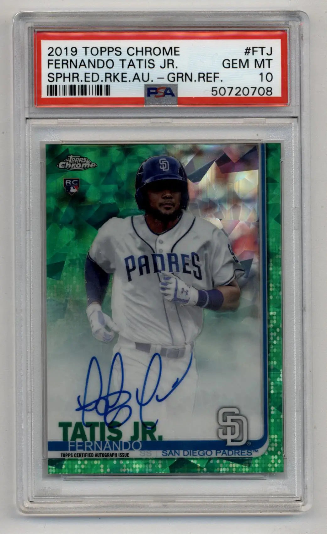 Fernando Tatis Jr 2019 Topps Chrome Sapphire Green Refractor Auto 36/50 PSA 10 Gem Mint - Baseball Card Single