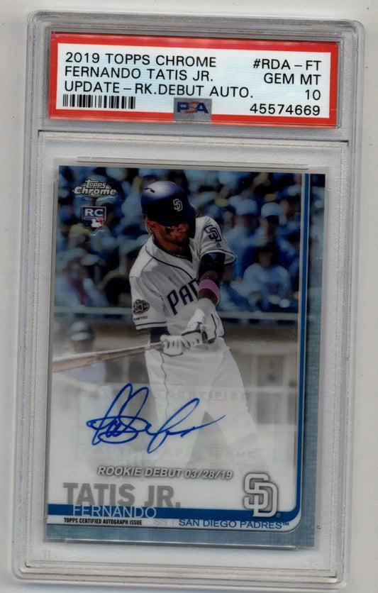 Fernando Tatis Jr 2019 Topps Chrome Update Rookie Debut Auto PSA 10 Gem Mint - Baseball Card Single
