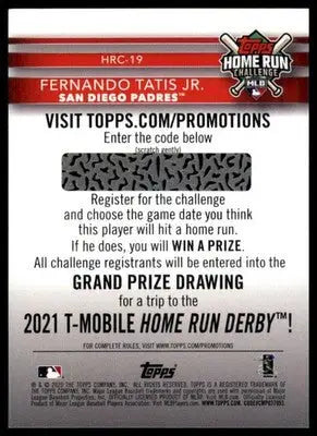 Fernando Tatis Jr. 2020 Topps Home Run Challenge #HRC-19 San Diego Padres - Baseball Card Single