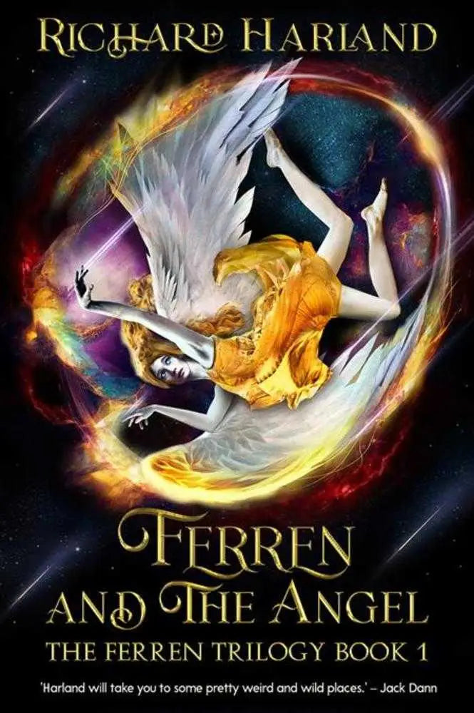 Fantasy book cover with falling angel for Ferren Trilogy Book 01 TPB