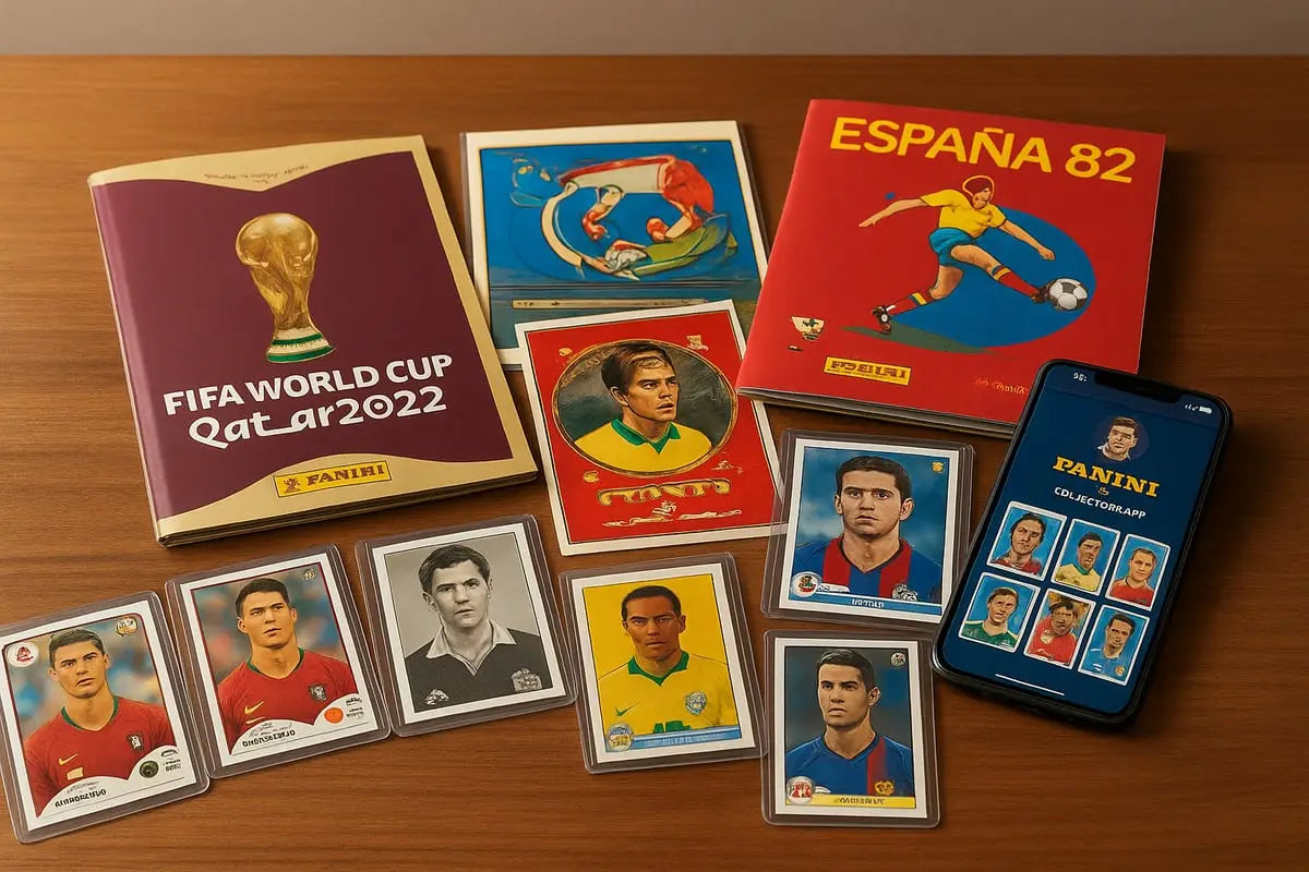Panini trading cards: FIFA World Cup Qatar 2022 sticker album with gold trophy