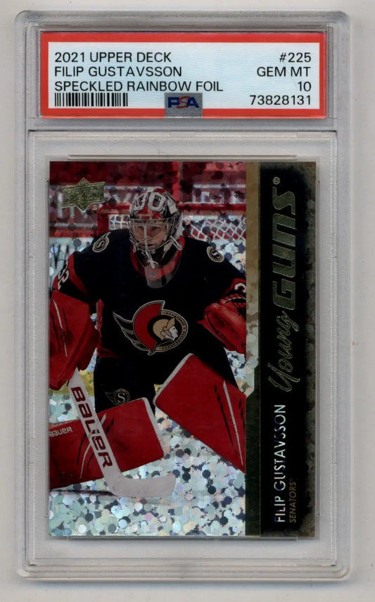 Filip Gustavsson 2021 Upper Deck Speckled Rainbow Foil #225 PSA 10 Gem Mint - Hockey Card Single