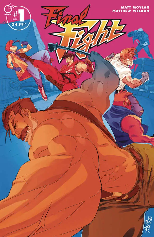 Comic book cover art of Final Fight #1 showcases martial arts in vibrant Metro City colors