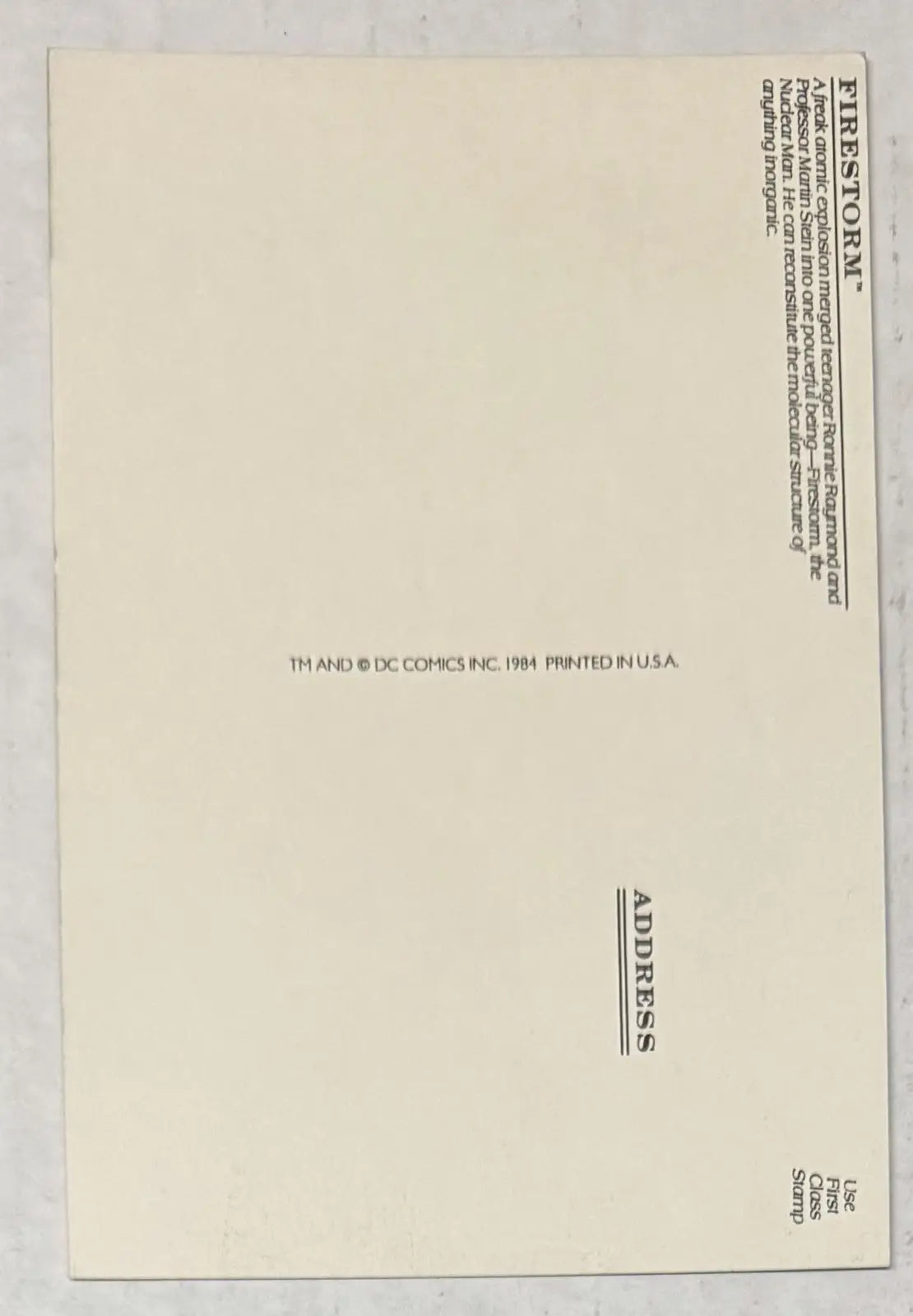 Firestorm Postcard Unposted 1984 DC Comics - Entertainment Memorabilia