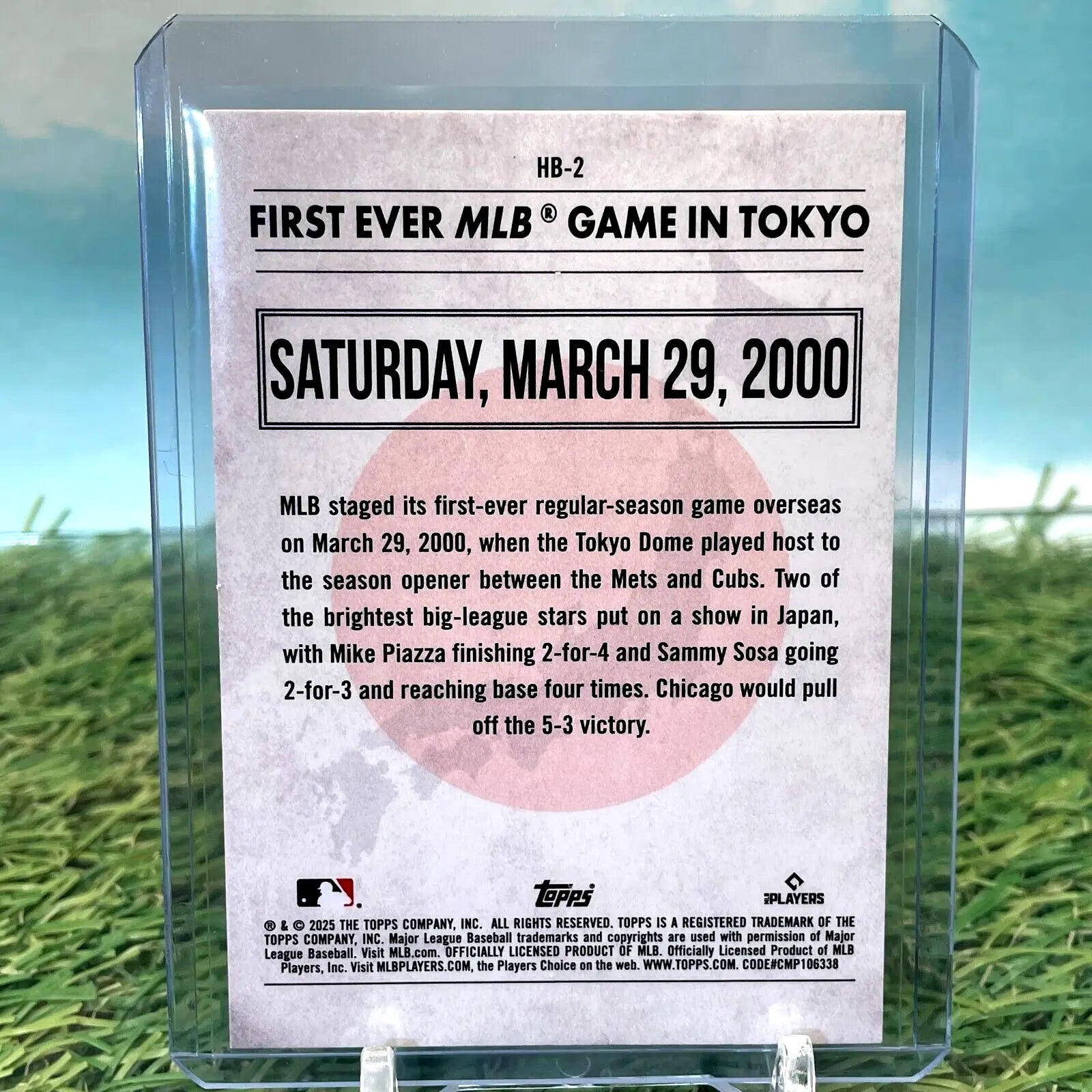 Baseball card in protective case from Topps History of Japan MLB game Tokyo 2025