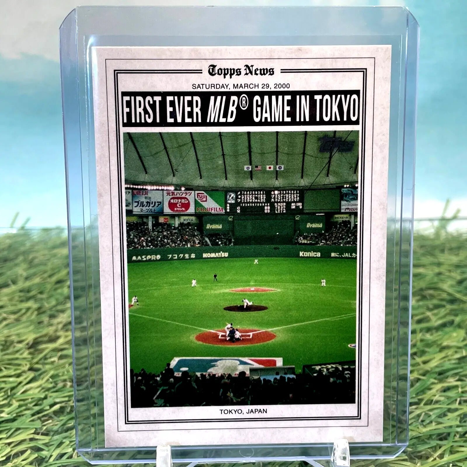 Baseball card celebrating the first MLB game in Tokyo, Topps History of Japan trading cards